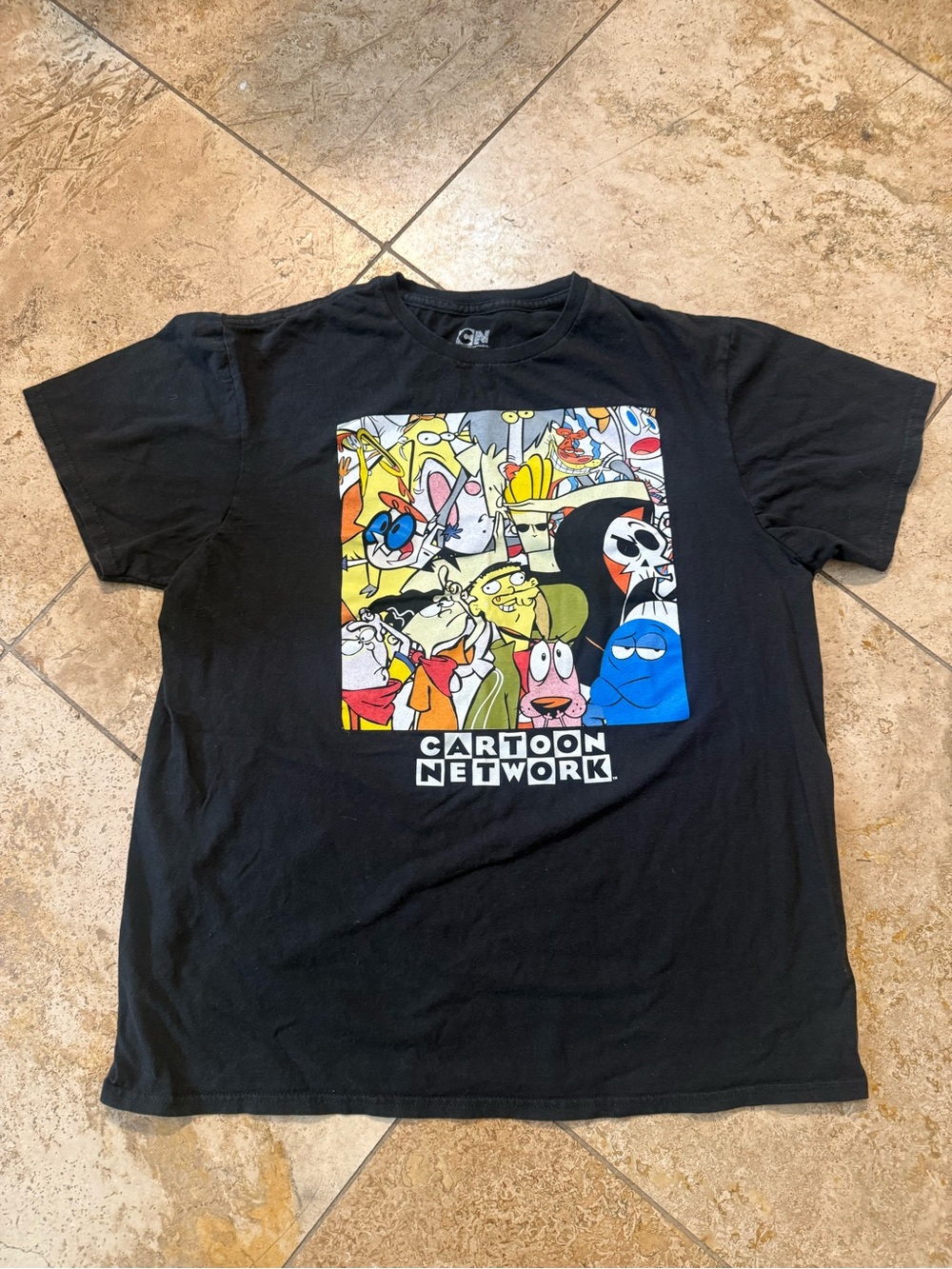 Cartoon Network Black Tee with Multicolored Character Collage